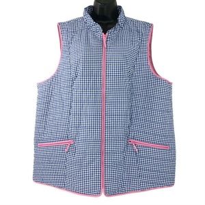 Talbots Vest Full Zip Blue White Plaid Polyester